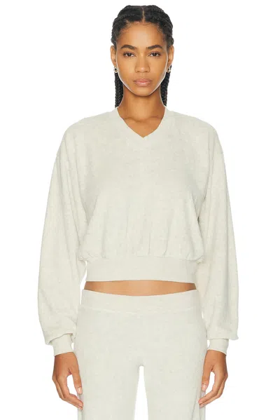 Éterne Cropped V-neck Terry Sweatshirt In Gray