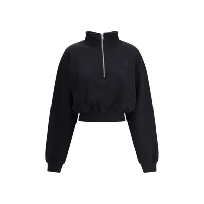 Éterne Cropped Cotton-blend Half-zip Sweatshirt In Black