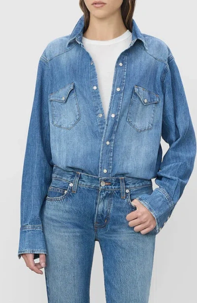 Éterne Eterne Ellis Snap Half-placket Cotton Shirt In Medium Indigo