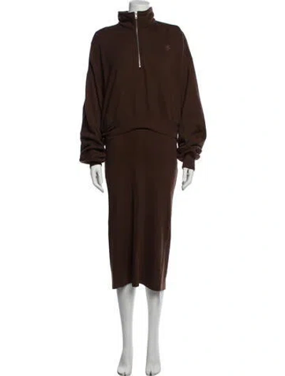 Pre-owned Éterne Embroidered Accent Skirt Set In Brown