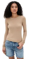 Éterne Fitted Crew Neck Long Sleeve T-shirt Taupe In Brown