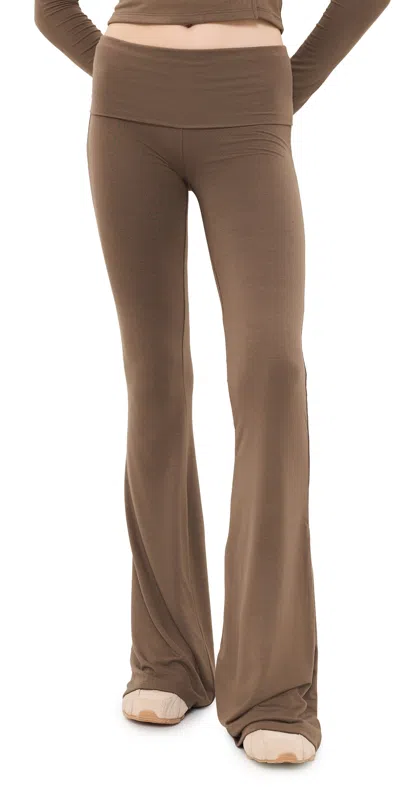 Éterne Soft Jersey Foldover Flare Pant In Brown