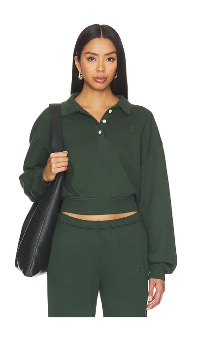 Éterne French Terry Cropped Polo Sweatshirt In Forest