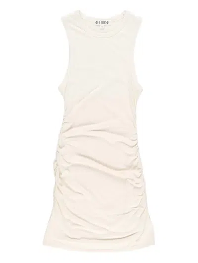 Éterne Gathered Crew-neck Mini Day Dress In Neutral