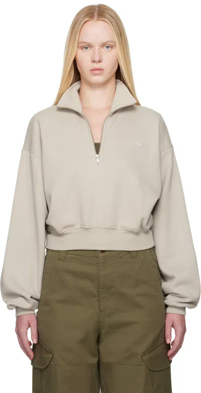 Éterne Gray Cropped Half-zip Sweatshirt In Dove