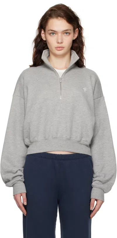 Éterne Gray Cropped Half-zip Sweatshirt In Heater Grey