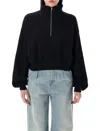 Éterne Cropped Cotton-blend Half-zip Sweatshirt In Black