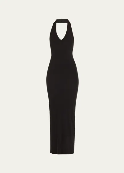 Éterne Halter Knit Backless Maxi Dress In Black