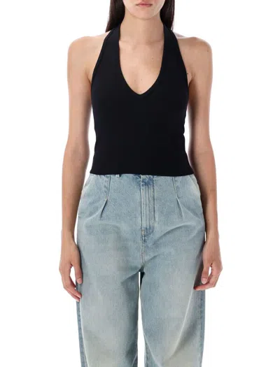 Éterne Ribbed Cotton Halter Neck Top In Black