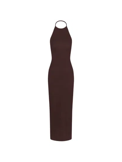Éterne Halterneck Maxi Dress In Brown