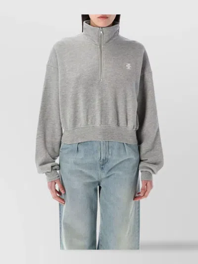 Éterne Eterne Half-zip Cropped Sweatshirt With High Neck In Gray