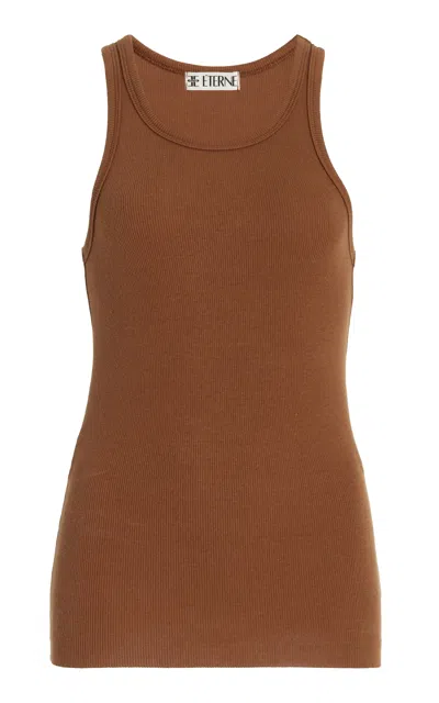 Éterne High-neck Fitted Jersey Tank Top In Brown