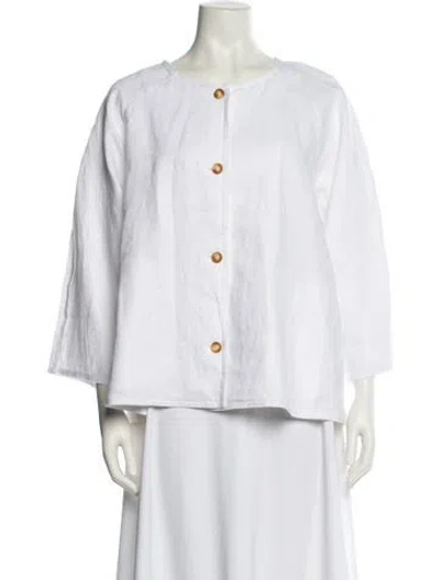 Pre-owned Éterne Linen Three-quarter Sleeve Button-up Top In White