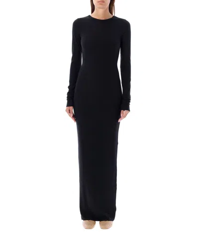 Éterne Long Sleeve Crewneck Maxi Dress In Black
