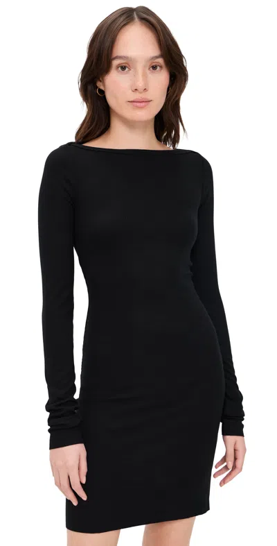Éterne Long Sleeve Boat Neck Mini Dress Black