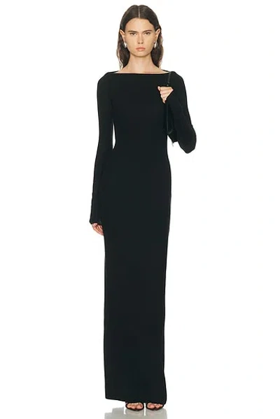 Éterne Long Sleeve Boatneck Maxi Dress In Black