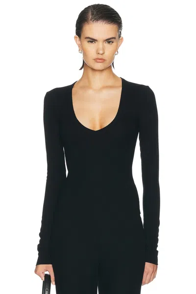 Éterne Long Sleeve Butter Rib V Neck Top In Black