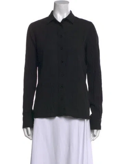 Pre-owned Éterne Long Sleeve Button-up Top In Black