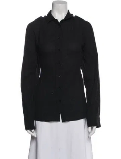 Pre-owned Éterne Long Sleeve Button-up Top In Black