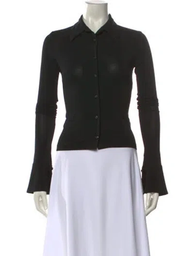 Pre-owned Éterne Long Sleeve Button-up Top In Black