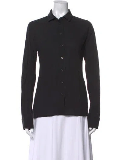 Pre-owned Éterne Long Sleeve Button-up Top In Black