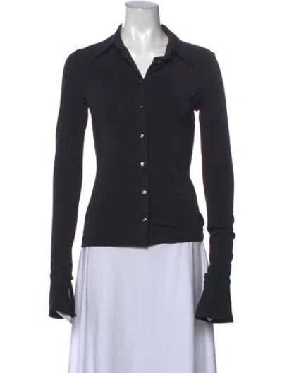 Pre-owned Éterne Long Sleeve Button-up Top In Black
