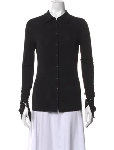 Pre-owned Éterne Long Sleeve Button-up Top In Black