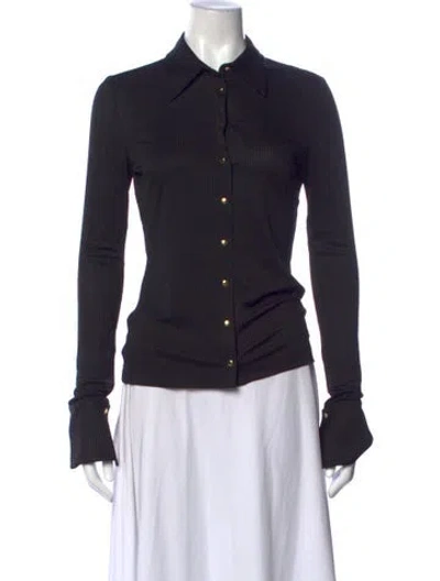 Pre-owned Éterne Long Sleeve Button-up Top In Black