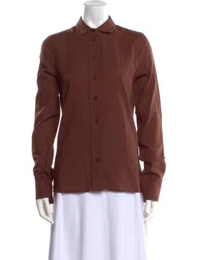 Pre-owned Éterne Long Sleeve Button-up Top In Brown