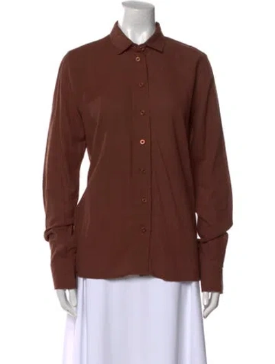 Pre-owned Éterne Long Sleeve Button-up Top In Brown