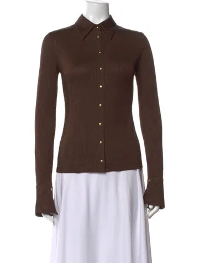 Pre-owned Éterne Long Sleeve Button-up Top In Brown