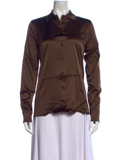Pre-owned Éterne Long Sleeve Button-up Top In Brown