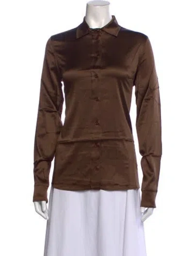 Pre-owned Éterne Long Sleeve Button-up Top In Brown