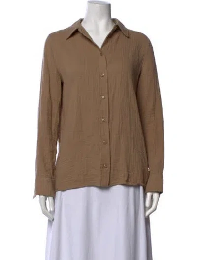Pre-owned Éterne Long Sleeve Button-up Top In Brown