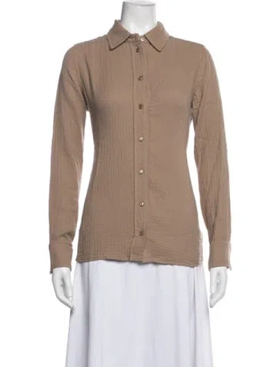 Pre-owned Éterne Long Sleeve Button-up Top In Neutrals