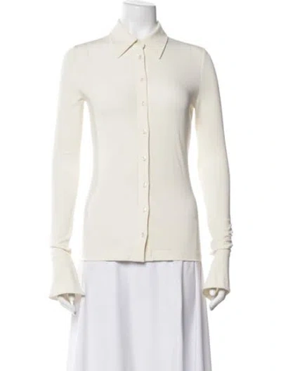 Pre-owned Éterne Long Sleeve Button-up Top In Neutrals
