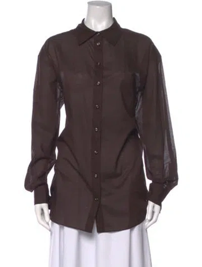 Pre-owned Éterne Long Sleeve Button-up Top W/ Tags In Brown