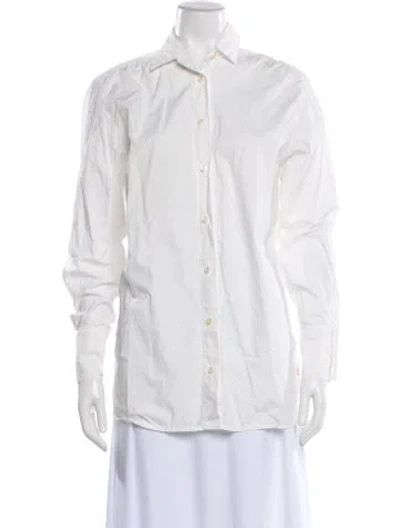 Pre-owned Éterne Long Sleeve Button-up Top In White
