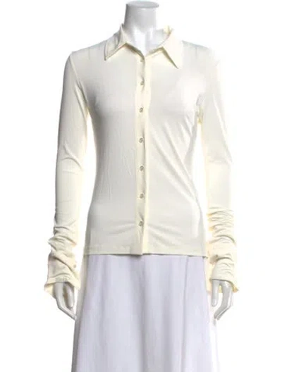 Pre-owned Éterne Long Sleeve Button-up Top In White