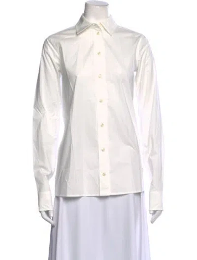 Pre-owned Éterne Long Sleeve Button-up Top In White