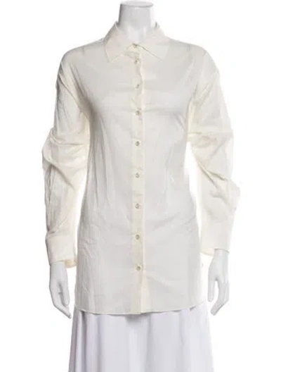 Pre-owned Éterne Long Sleeve Button-up Top In White
