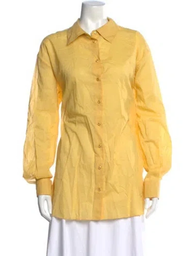 Pre-owned Éterne Long Sleeve Button-up Top In Yellow