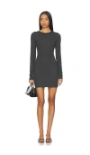 Éterne Long Sleeve Crewneck Butter Rib Mini Dress In Gray