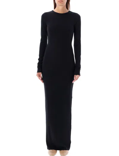 Éterne Long Sleeve Crewneck Maxi Dress Butter Rib In Black