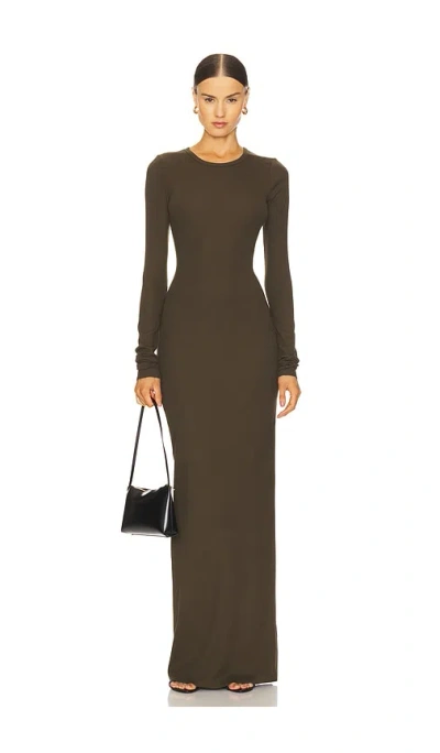 Éterne Long Sleeve Crewneck Maxi Dress In Gray