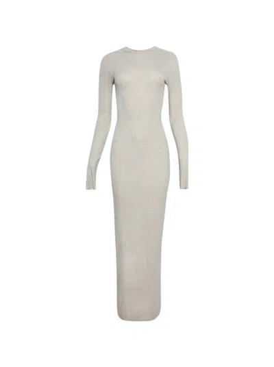 Éterne Eterne Long Sleeve Crewneck Maxi Dress Heather Oatmeal In Neutrals