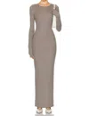 Éterne Long Sleeve Crewneck Maxi Dress In Clay In Gray