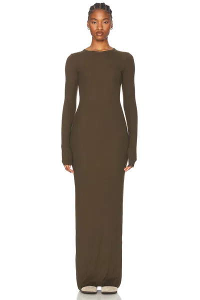 Éterne Long Sleeved Crew Neck Ribbed Stretch-jersey Maxi Dress In Moss