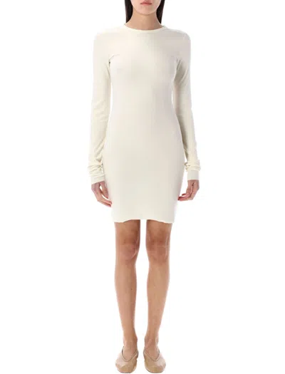 Éterne Eterne Long Sleeve Crewneck Mini Dress In Beige