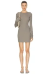 Éterne Long Sleeve Crewneck Mini Dress In Clay